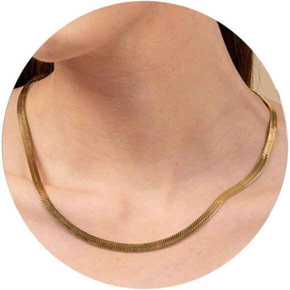 ⚡Snake Chain Herringbone Necklace For Women Gold Filled 14K Gold Silver Plated - Picture 1 of 7